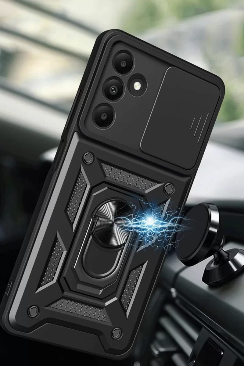 Newface Samsung Galaxy M15 Kılıf Pars Lens Yüzüklü Silikon - Siyah