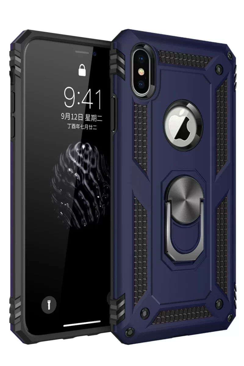 Newface Apple iPhone X Kılıf Sofya Yüzüklü Silikon Kapak - Lacivert