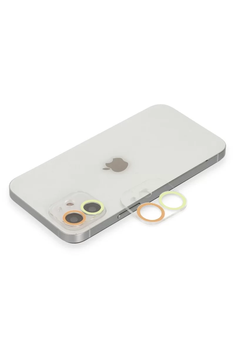 Newface Apple iPhone 12 Mini Renkli Kamera Lens Koruma Cam - Sarı-Turuncu