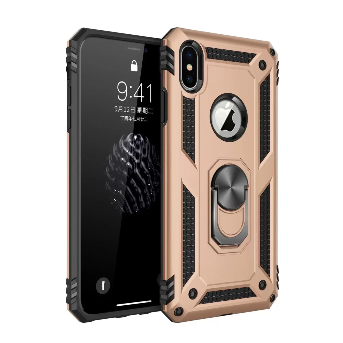 Newface Apple iPhone X Kılıf Sofya Yüzüklü Silikon Kapak - Gold