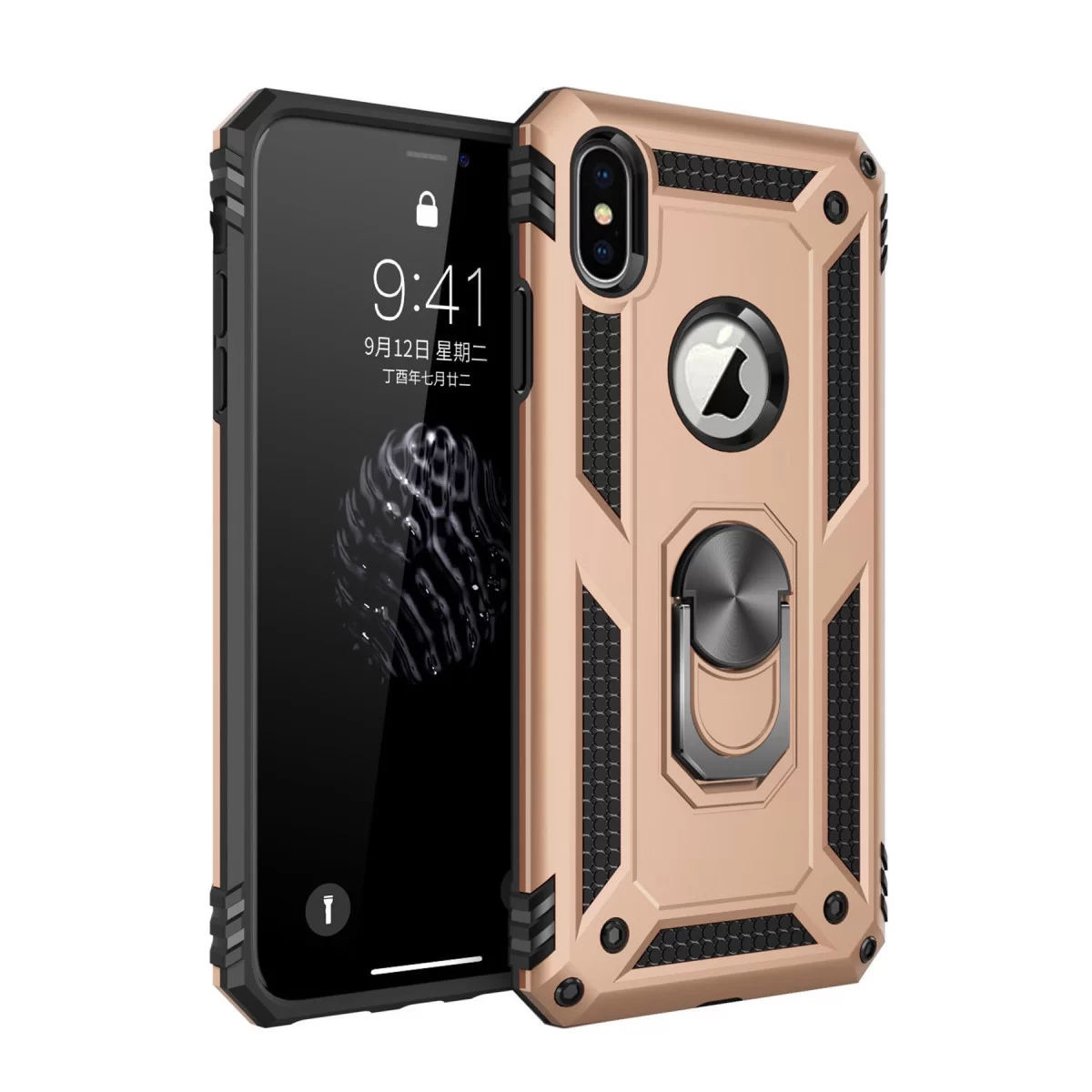 Newface Apple iPhone X Kılıf Sofya Yüzüklü Silikon Kapak - Gold