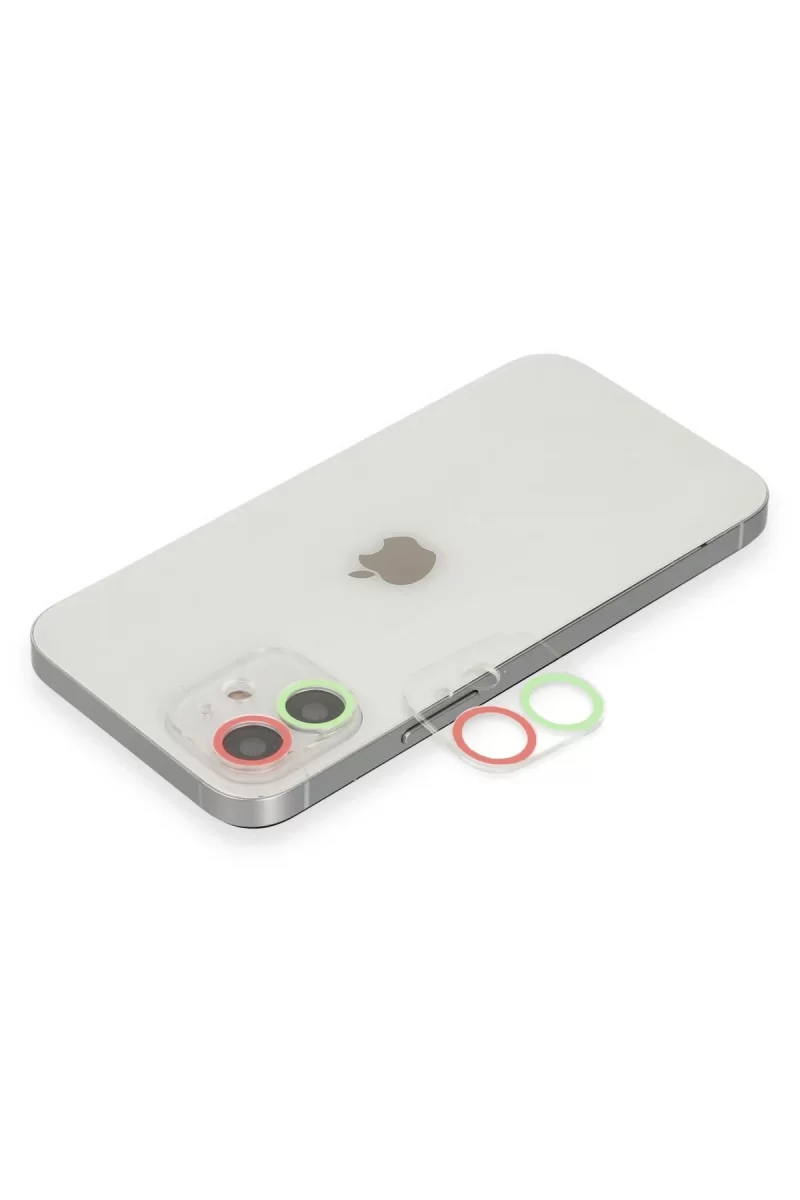 Newface Apple iPhone 12 Mini Renkli Kamera Lens Koruma Cam - Yeşil-Pembe