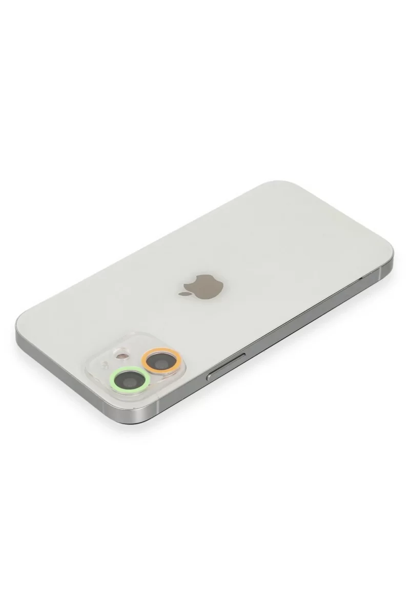 Newface Apple iPhone 12 Mini Renkli Kamera Lens Koruma Cam - Turuncu-Yeşil