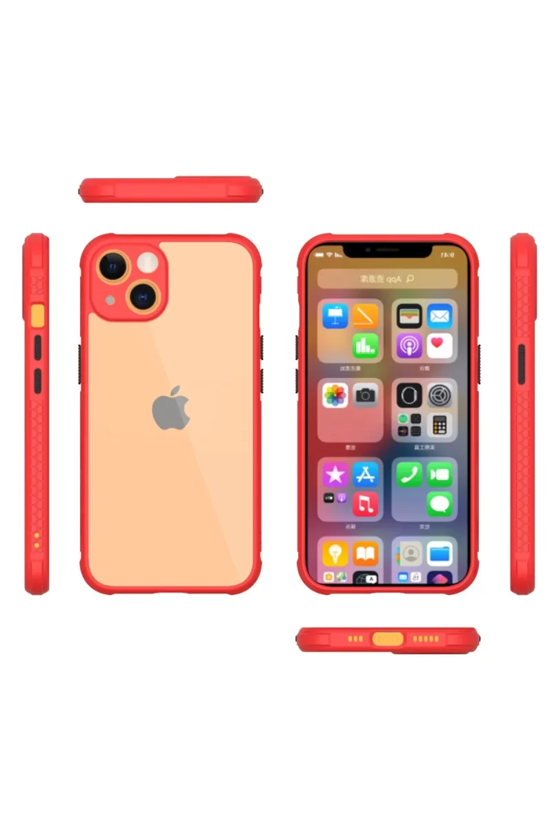 Newface Apple iPhone 13 Mini Kılıf Miami Şeffaf Silikon - Kırmızı