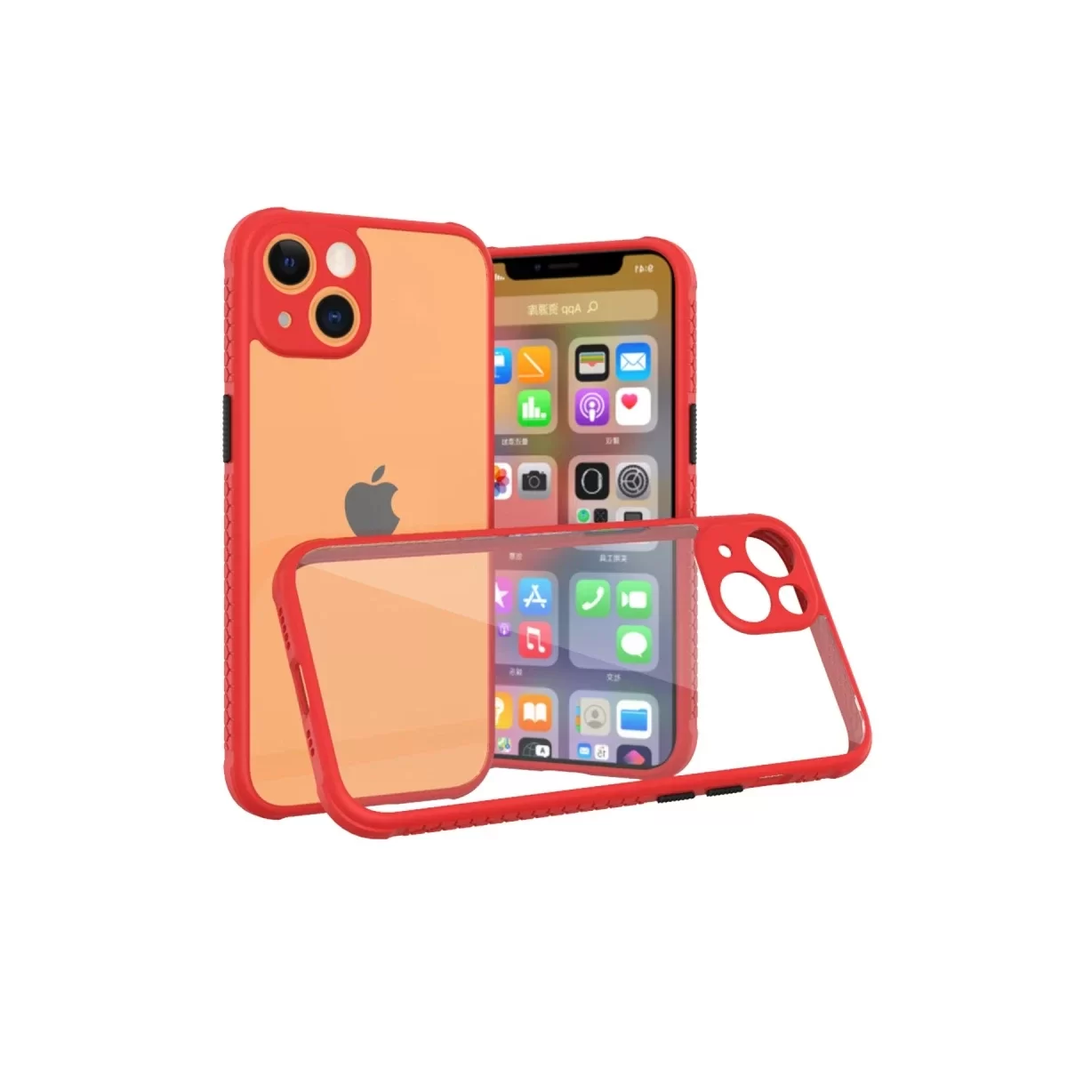 Newface Apple iPhone 13 Mini Kılıf Miami Şeffaf Silikon - Kırmızı