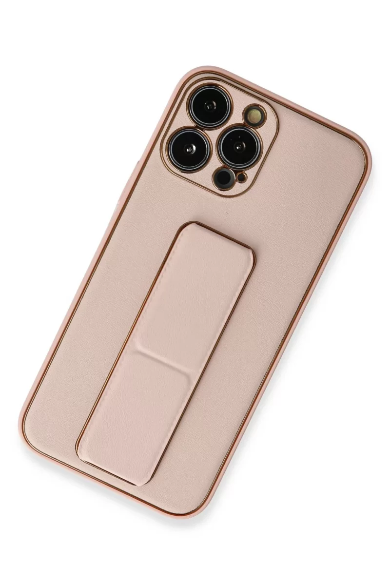 Newface Apple iPhone 13 Pro Kılıf Coco Deri Standlı Kapak - Pembe