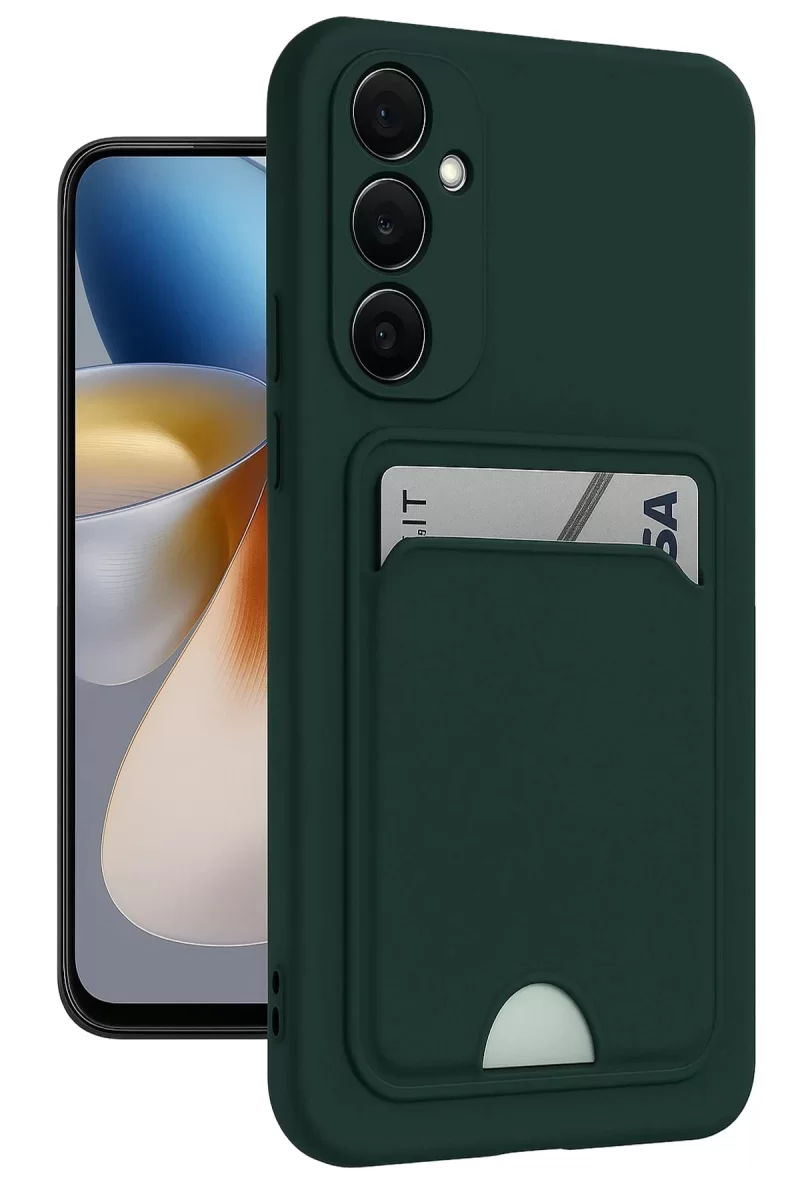 Newface Samsung Galaxy S24 FE Kılıf Kelvin Kartvizitli Silikon - Koyu Yeşil