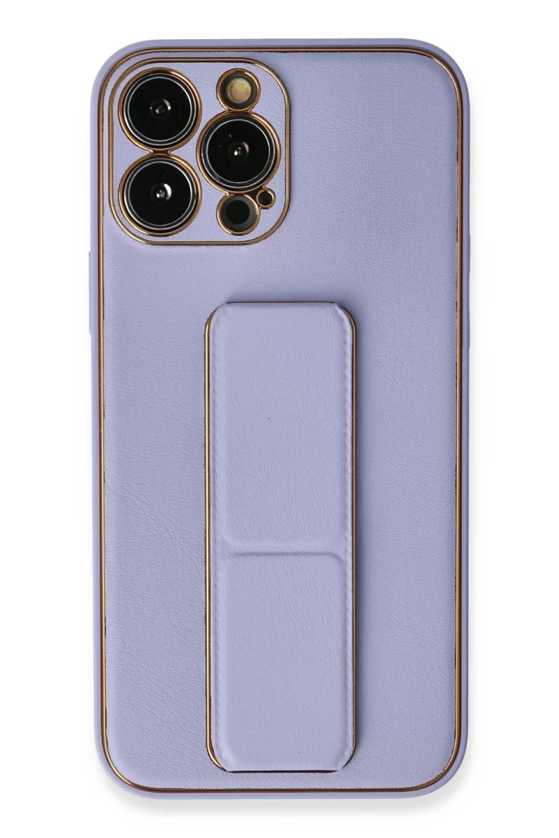 Newface Apple iPhone 13 Pro Kılıf Coco Deri Standlı Kapak - Lila