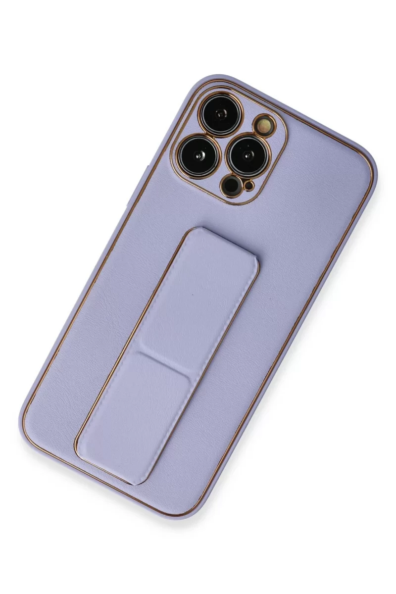 Newface Apple iPhone 13 Pro Kılıf Coco Deri Standlı Kapak - Lila