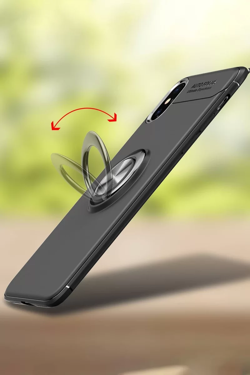 Newface Apple iPhone XS Max Kılıf Range Yüzüklü Silikon - Siyah-Kırmızı