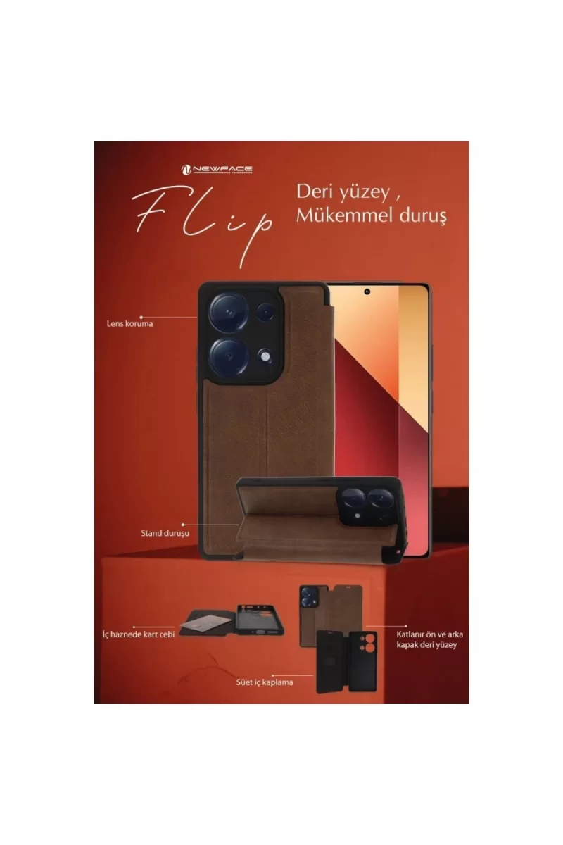 Newface Apple iPhone 16 Plus Kılıf Flip Cover - Kırmızı