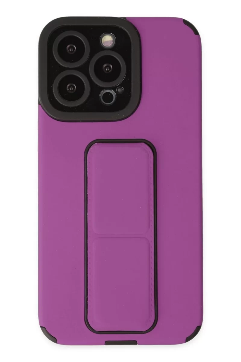 Newface Apple iPhone 14 Pro Kılıf Mega Standlı Silikon - Mor
