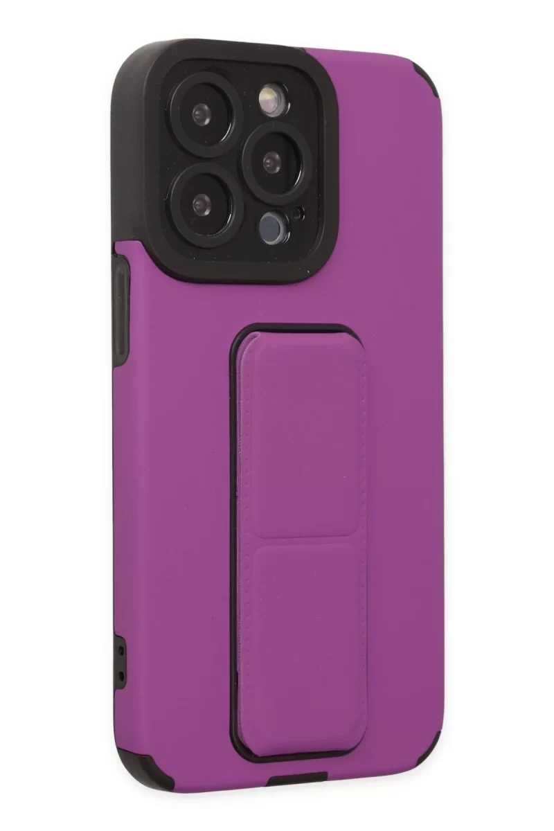 Newface Apple iPhone 14 Pro Kılıf Mega Standlı Silikon - Mor