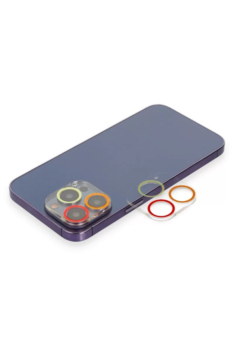 Newface Apple iPhone 12 Pro Max Renkli Kamera Lens Koruma Cam - Turuncu-Kırmızı
