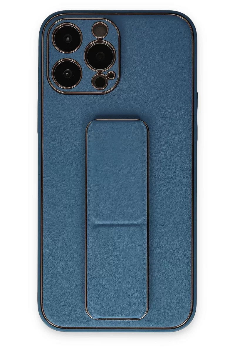 Newface Apple iPhone 13 Pro Kılıf Coco Deri Standlı Kapak - Açık Mavi