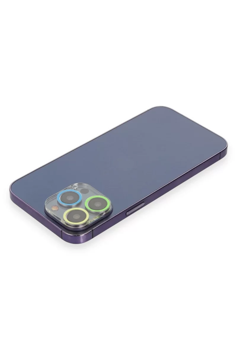Newface Apple iPhone 12 Pro Max Renkli Kamera Lens Koruma Cam - Yeşil-Sarı