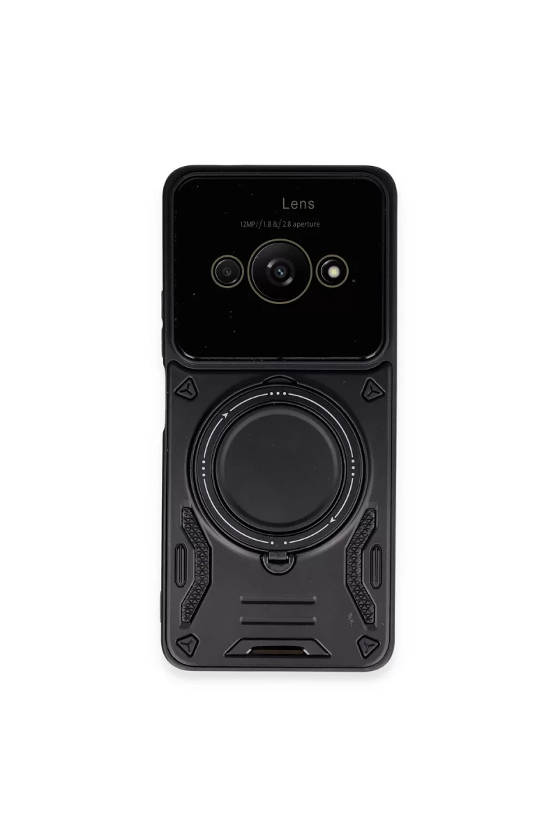 Newface Xiaomi Poco C61 Kılıf Joy Lens Standlı Kapak - Siyah