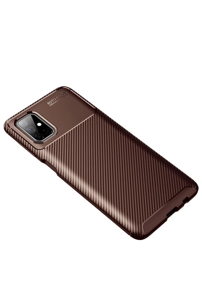 Newface Samsung Galaxy M51 Kılıf Auto Focus Karbon Kapak - Kahverengi