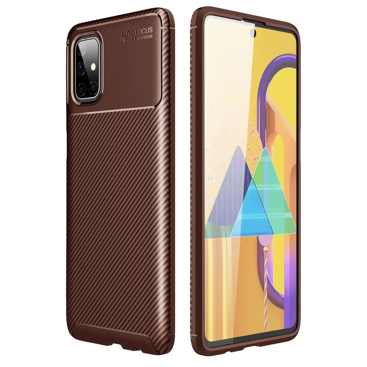 Newface Samsung Galaxy M51 Kılıf Auto Focus Karbon Kapak - Kahverengi