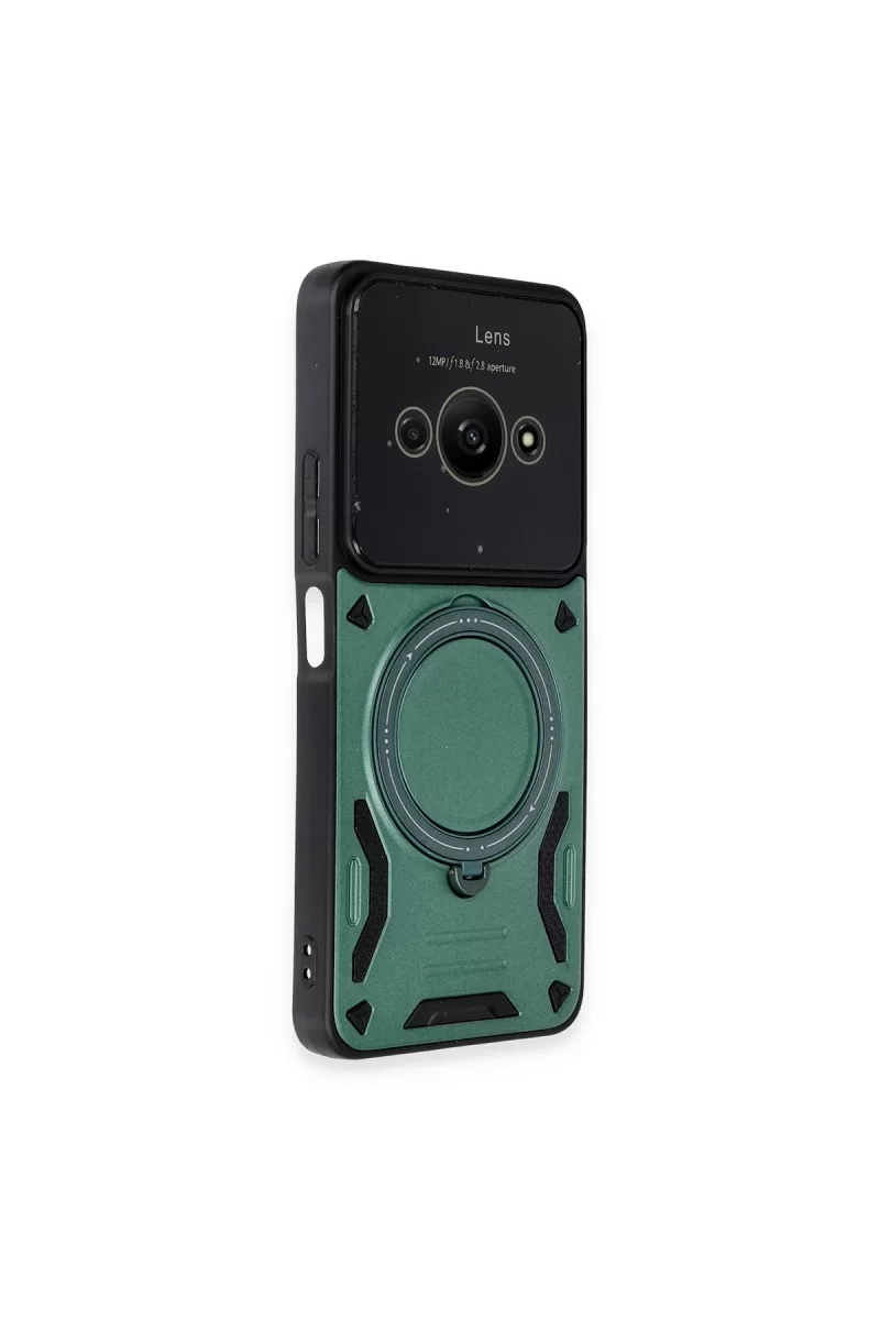 Newface Xiaomi Poco C61 Kılıf Joy Lens Standlı Kapak - Koyu Yeşil
