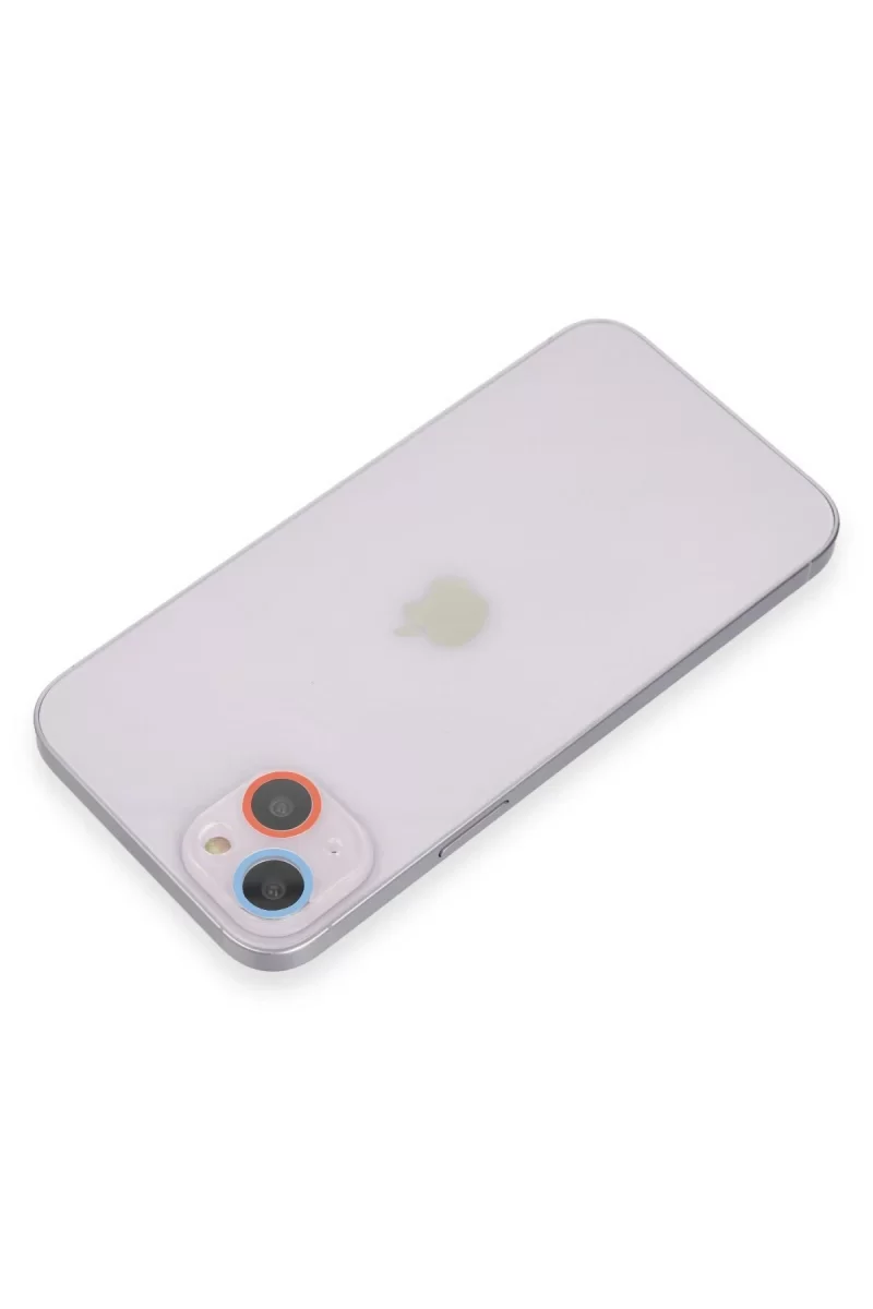 Newface Apple iPhone 13 Renkli Kamera Lens Koruma Cam - Pembe-Mavi