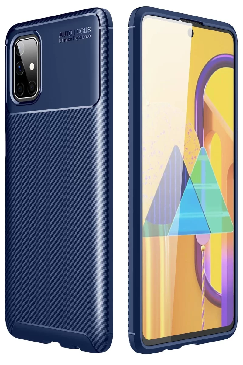 Newface Samsung Galaxy M51 Kılıf Auto Focus Karbon Kapak - Lacivert