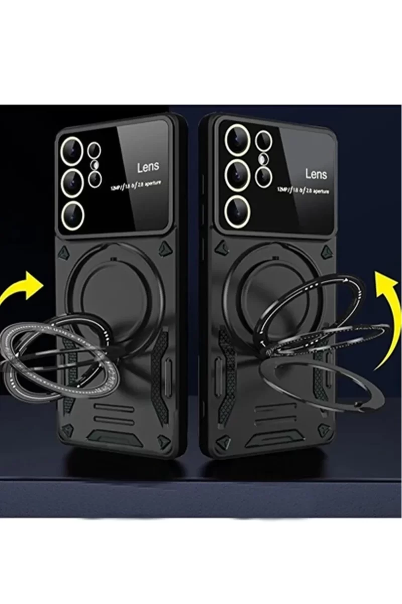 Newface Samsung Galaxy S24 Ultra Kılıf Joy Lens Standlı Kapak - Koyu Yeşil