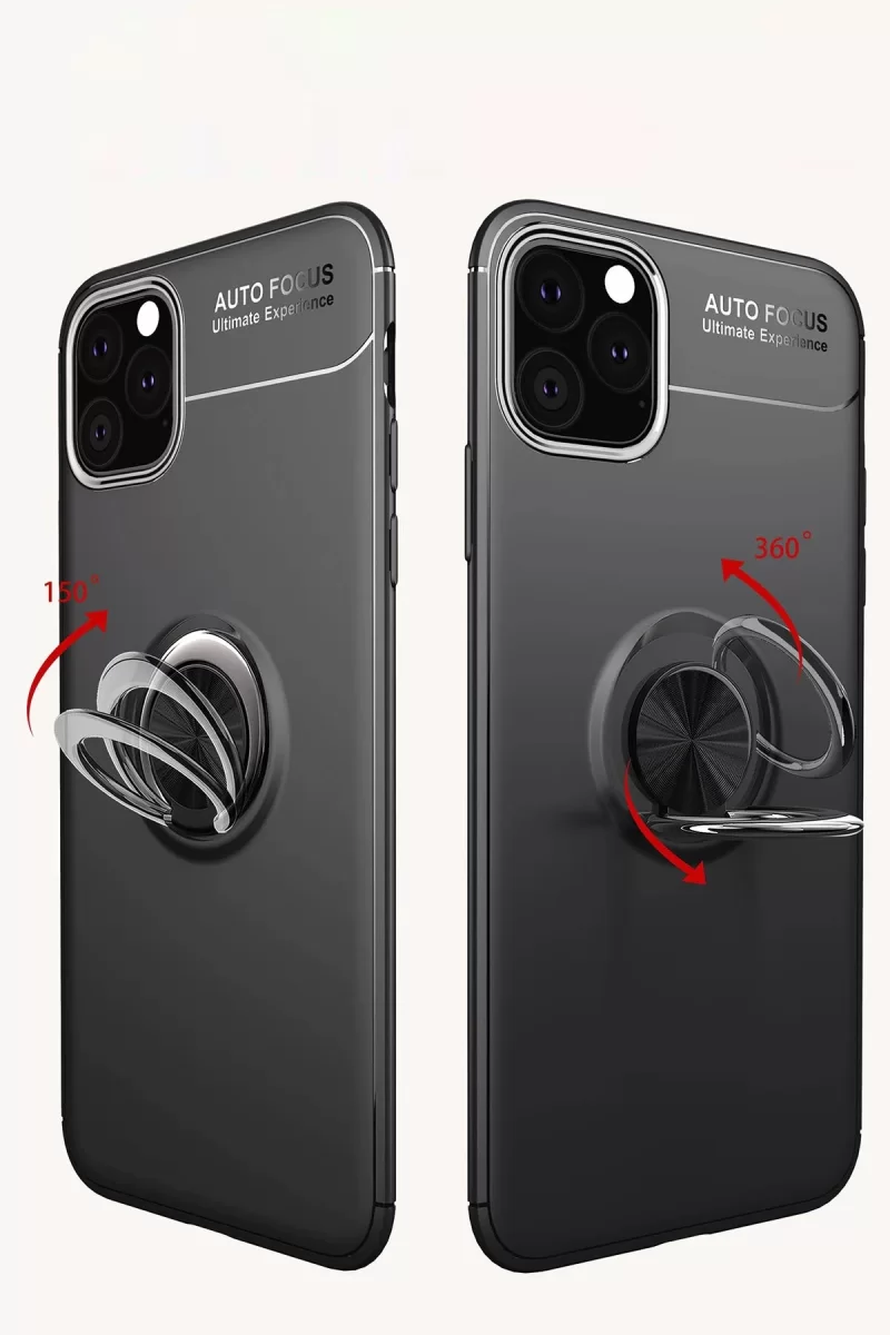 Newface Apple iPhone 11 Pro Max Kılıf Range Yüzüklü Silikon - Siyah