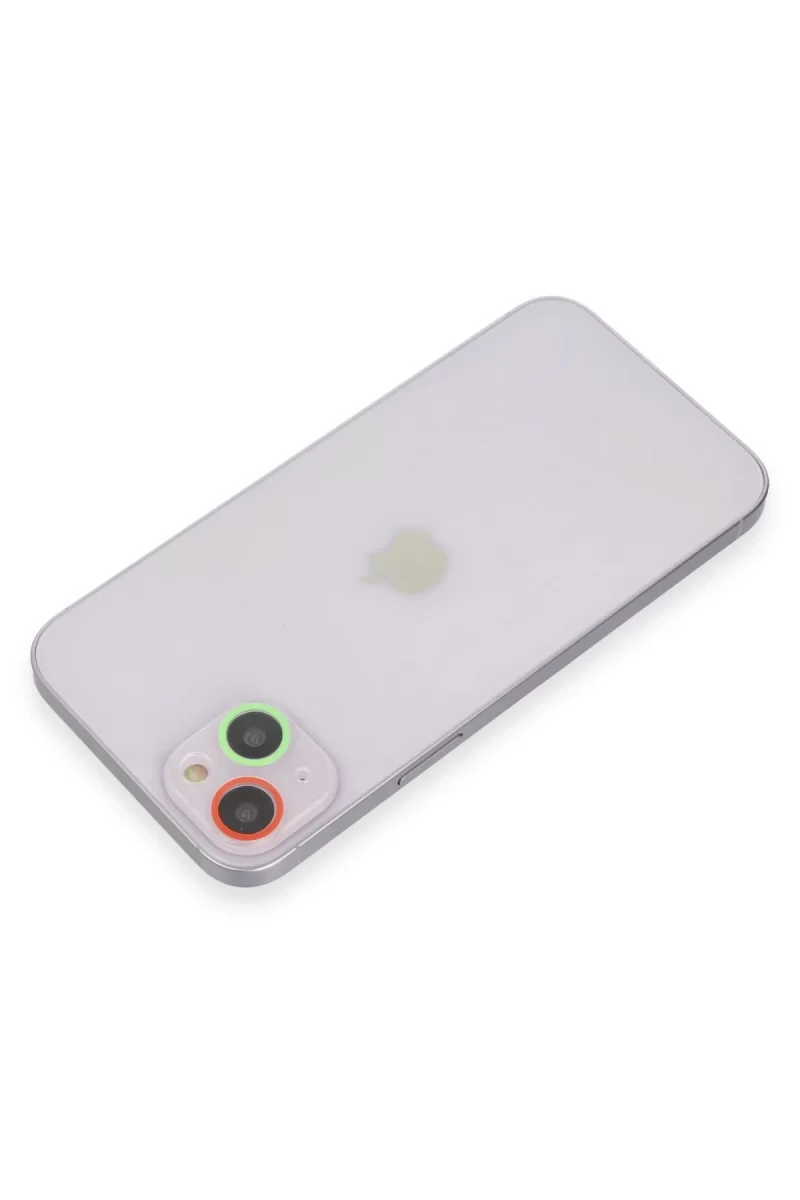 Newface Apple iPhone 13 Mini Renkli Kamera Lens Koruma Cam - Yeşil-Pembe
