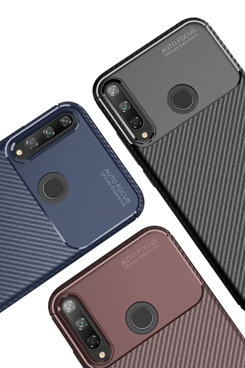 Newface Huawei P40 Lite E Kılıf Auto Focus Karbon Kapak - Kahverengi