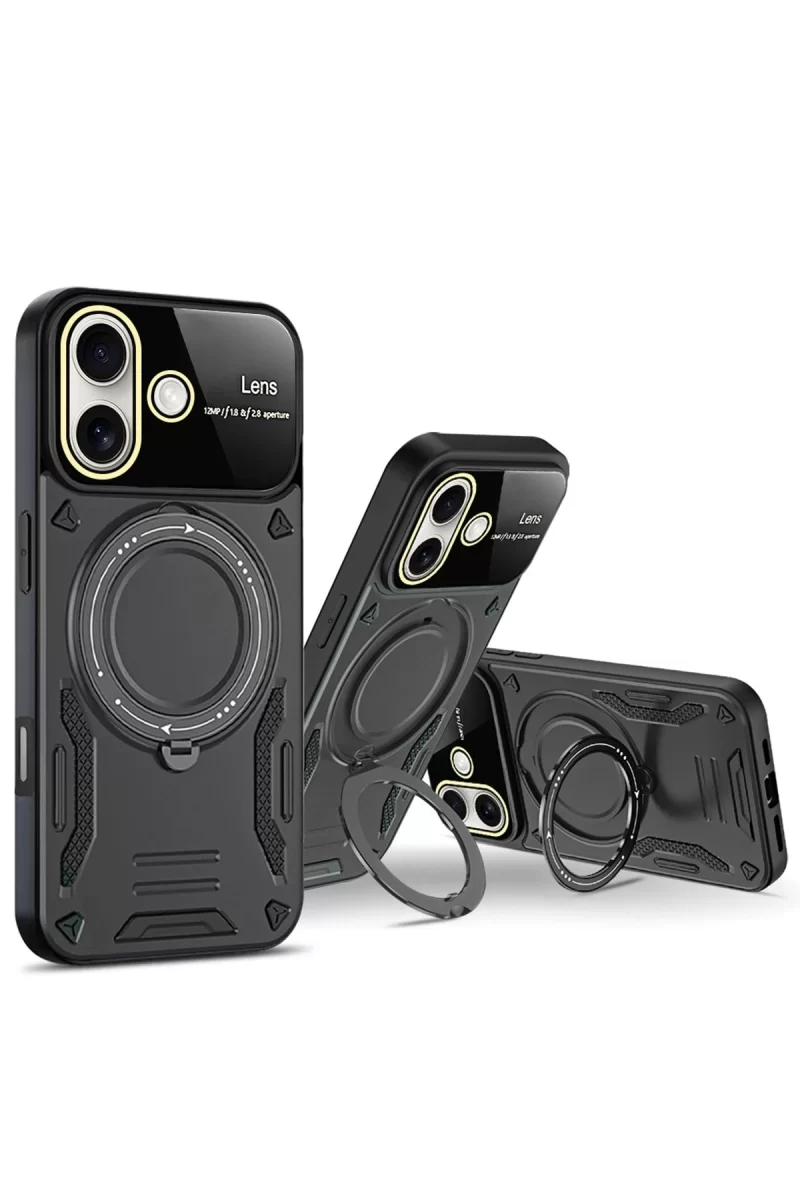 Newface Apple iPhone 16 Kılıf Joy Lens Standlı Kapak - Mor