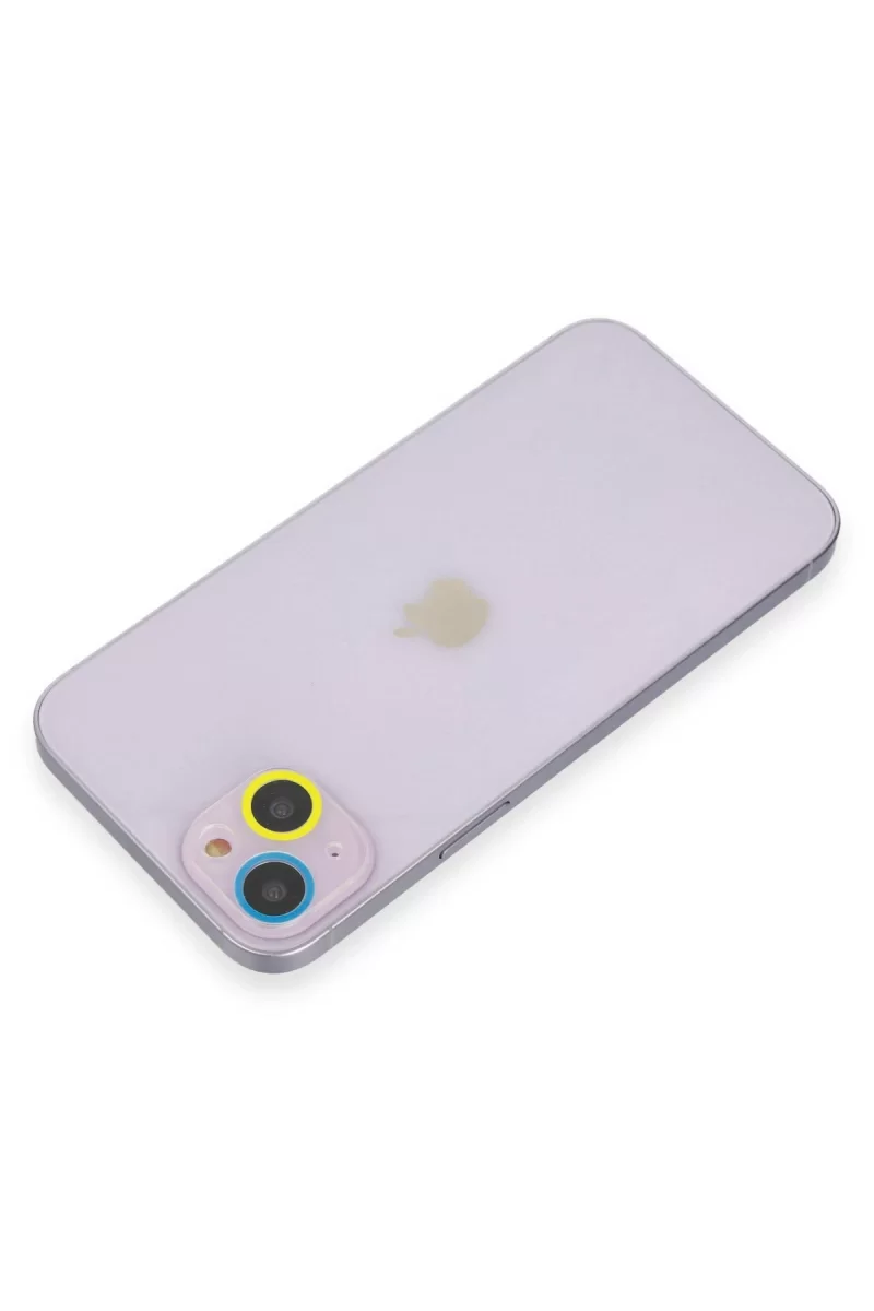 Newface Apple iPhone 13 Mini Renkli Kamera Lens Koruma Cam - Sarı-Mavi