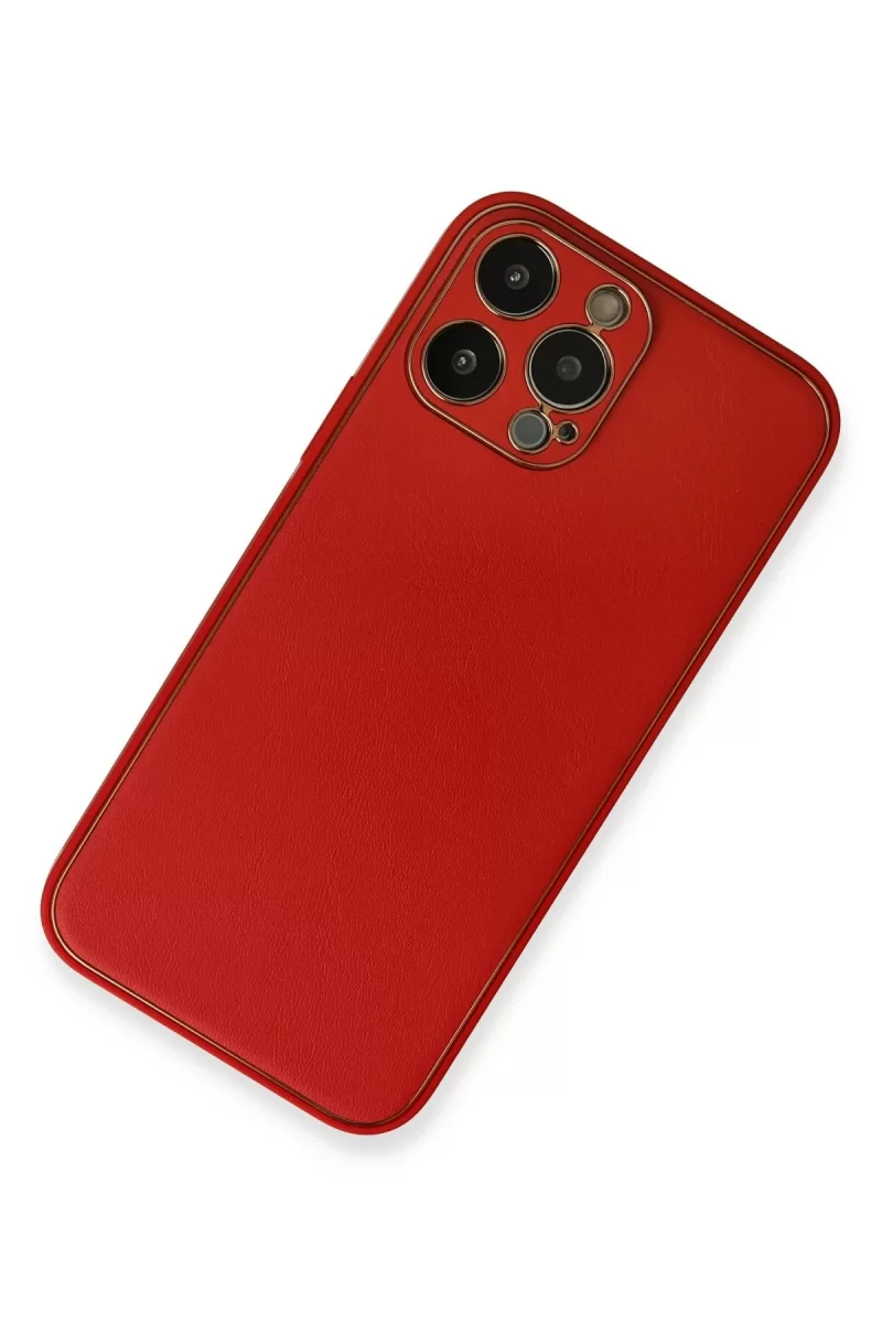 Newface Apple iPhone 13 Pro Kılıf Coco Deri Silikon Kapak - Kırmızı