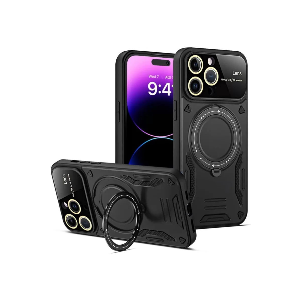 Newface Apple iPhone 16 Pro Kılıf Joy Lens Standlı Kapak - Siyah