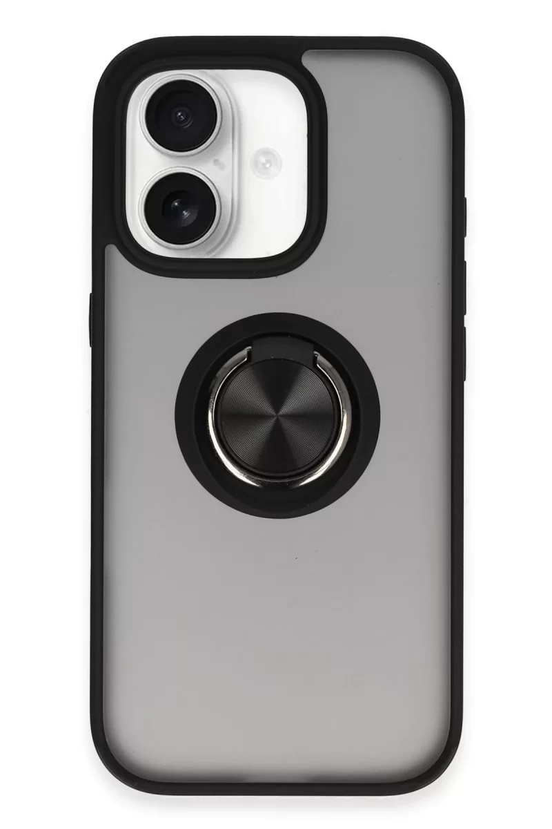 Newface Apple iPhone 16 Kılıf Montreal Yüzüklü Silikon Kapak - Siyah