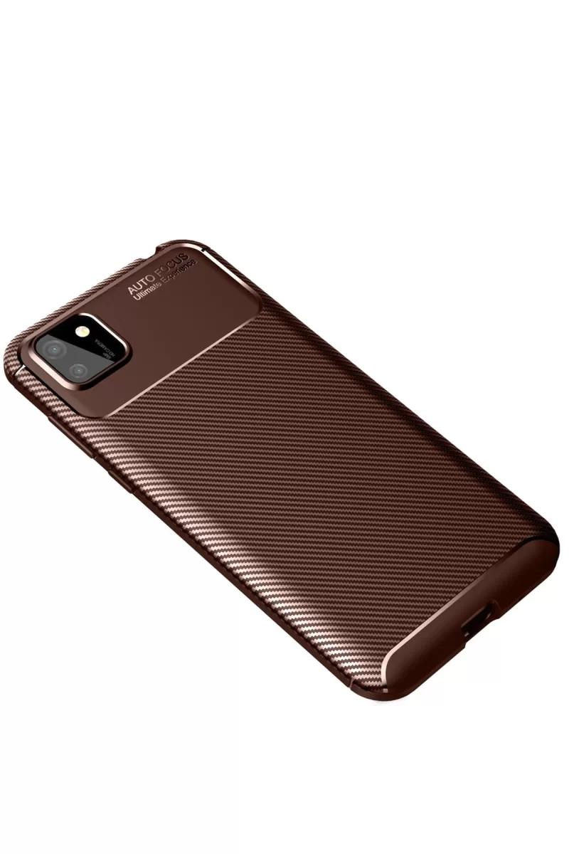 Newface Huawei Y5P Kılıf Auto Focus Karbon Kapak - Kahverengi
