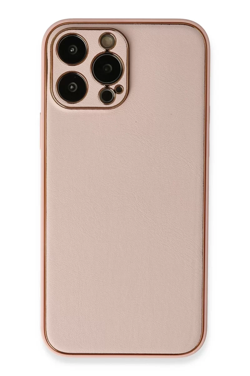 Newface Apple iPhone 13 Pro Kılıf Coco Deri Silikon Kapak - Pembe