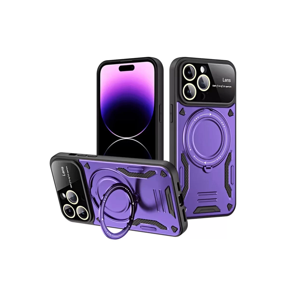 Newface Apple iPhone 16 Pro Kılıf Joy Lens Standlı Kapak - Mor