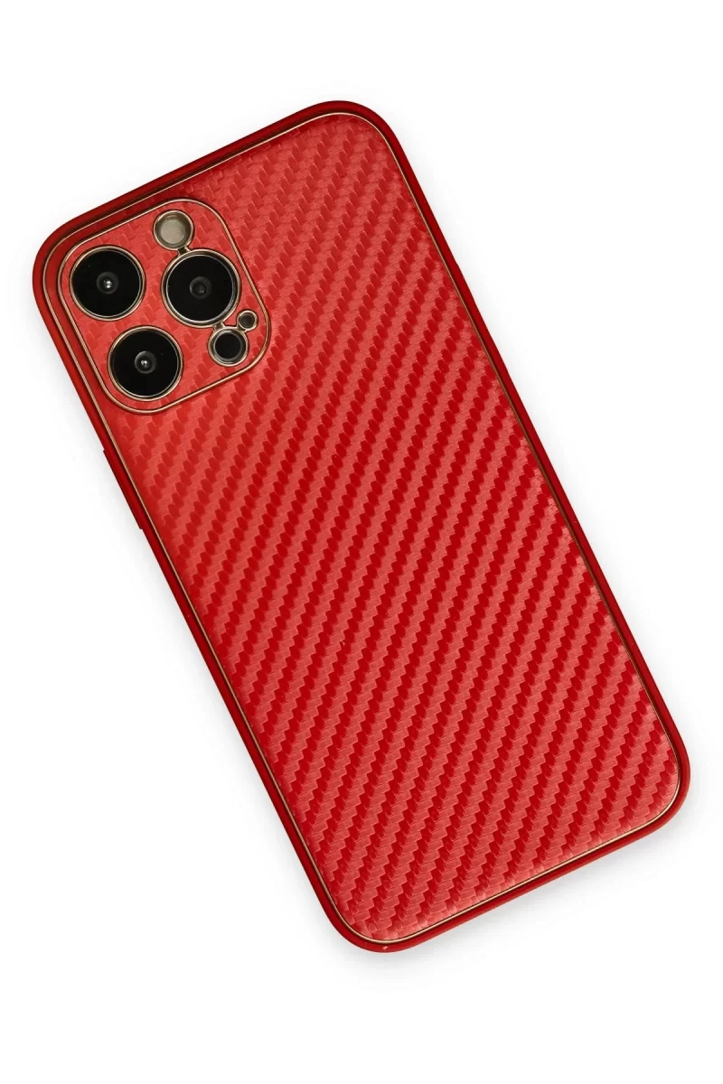 Newface Apple iPhone 13 Pro Max Kılıf Coco Karbon Silikon - Kırmızı