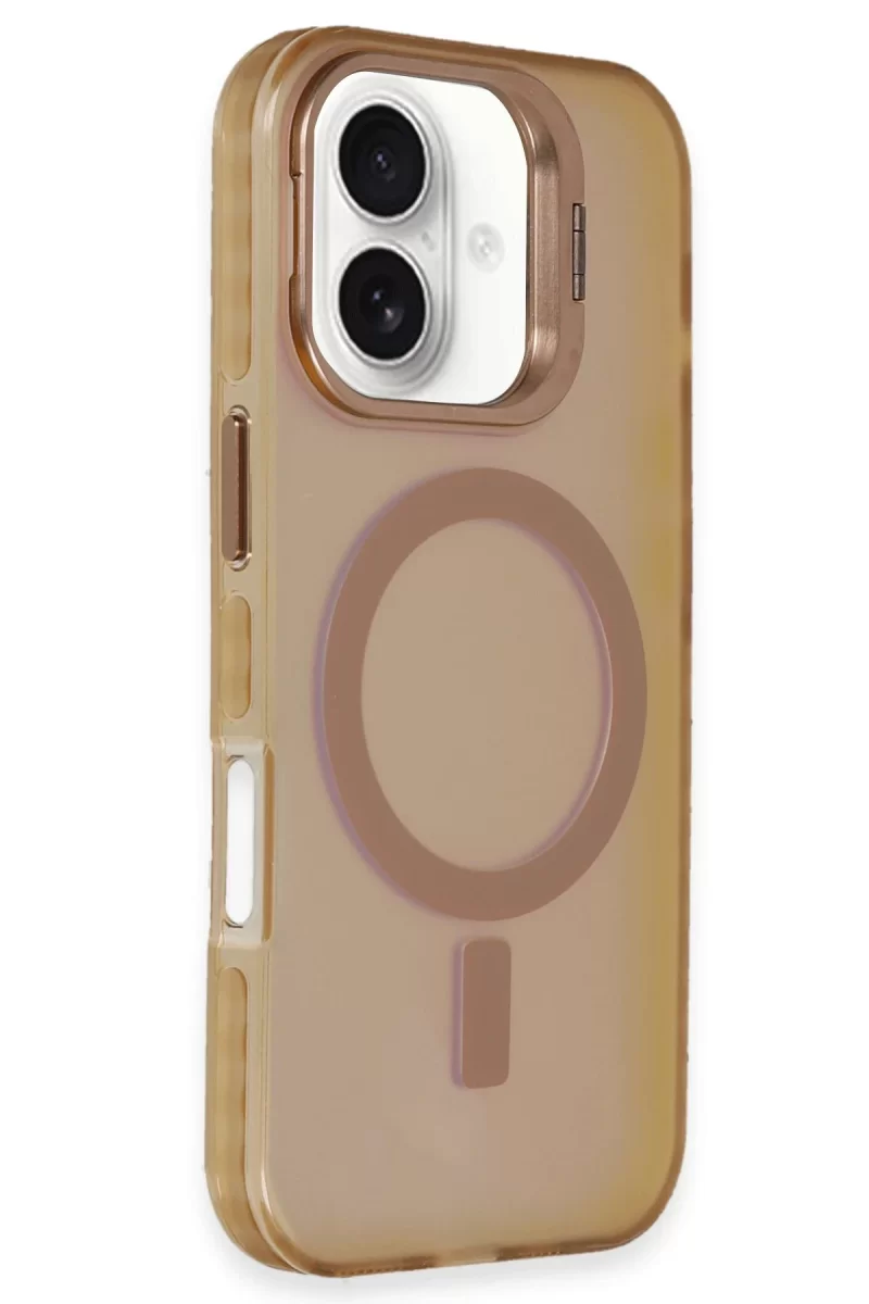 Newface Apple iPhone 16 Plus Kılıf Primera Magsafe Standlı Kapak - Gold