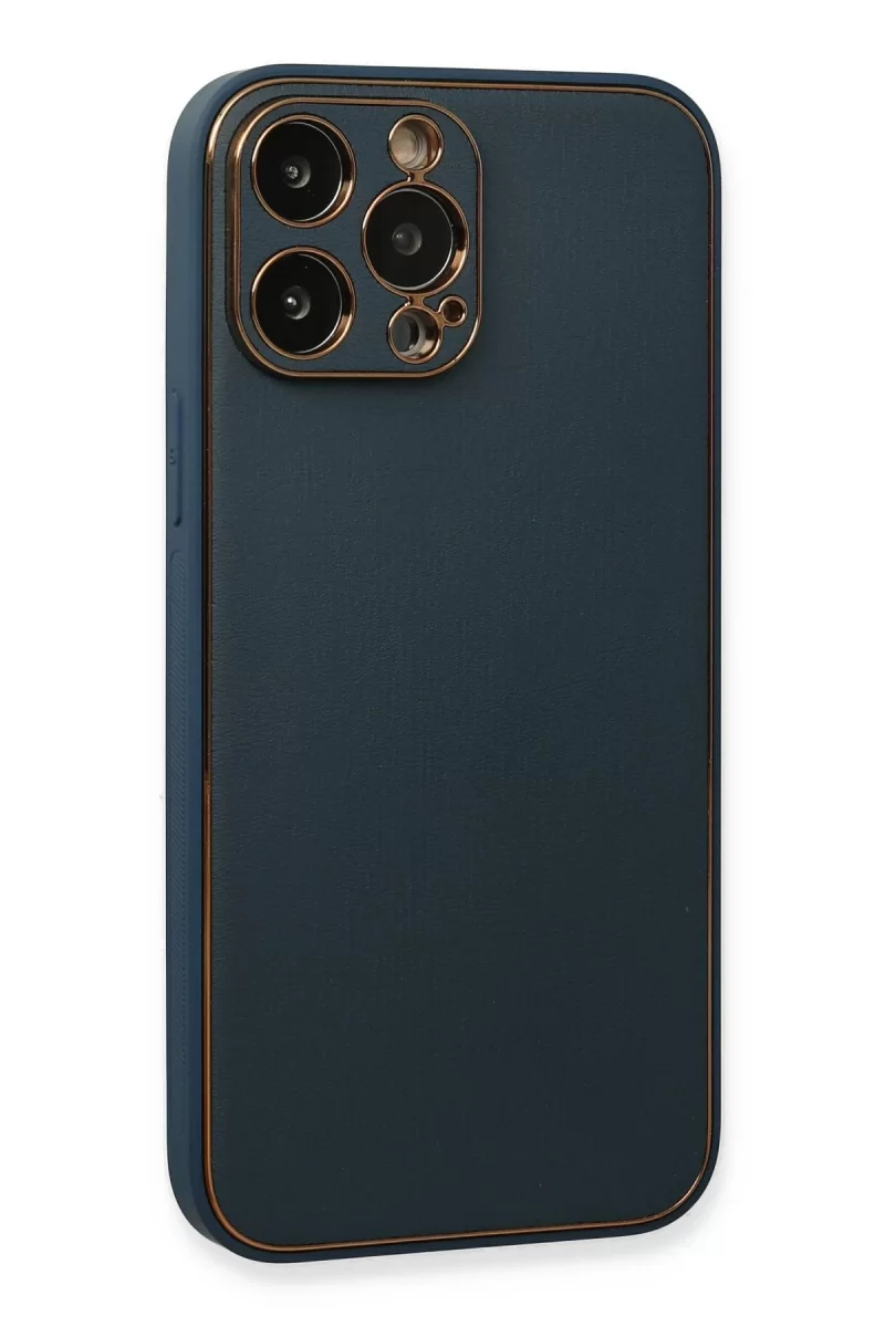 Newface Apple iPhone 13 Pro Kılıf Coco Deri Silikon Kapak - Mavi