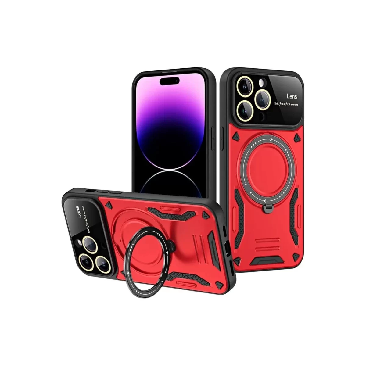 Newface Apple iPhone 16 Pro Kılıf Joy Lens Standlı Kapak - Kırmızı