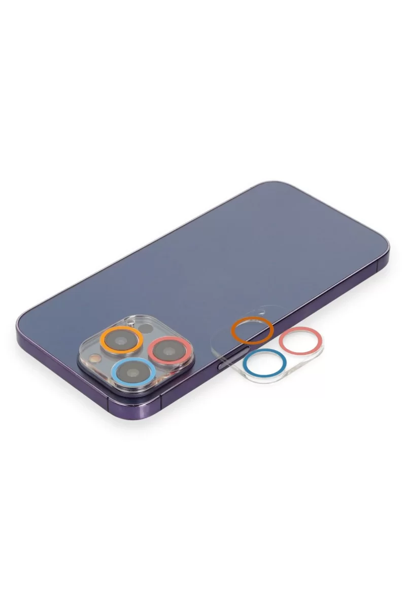 Newface Apple iPhone 13 Pro Renkli Kamera Lens Koruma Cam - Pembe-Mavi