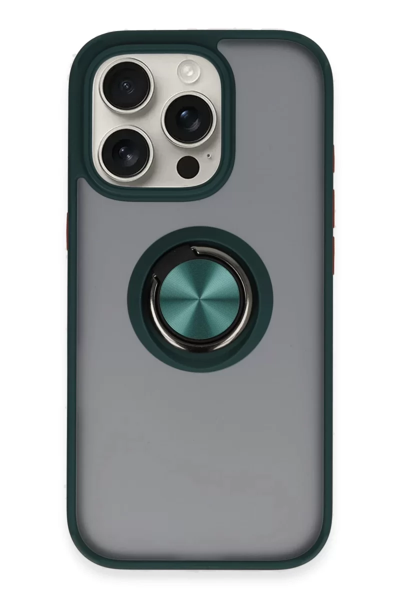 Newface Apple iPhone 16 Pro Kılıf Montreal Yüzüklü Silikon Kapak - Yeşil