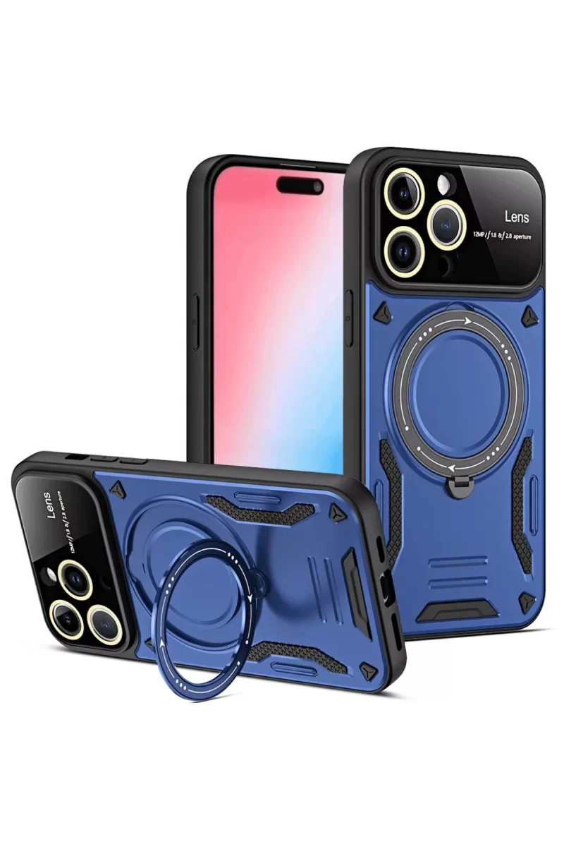 Newface Apple iPhone 16 Pro Max Kılıf Joy Lens Standlı Kapak - Lacivert