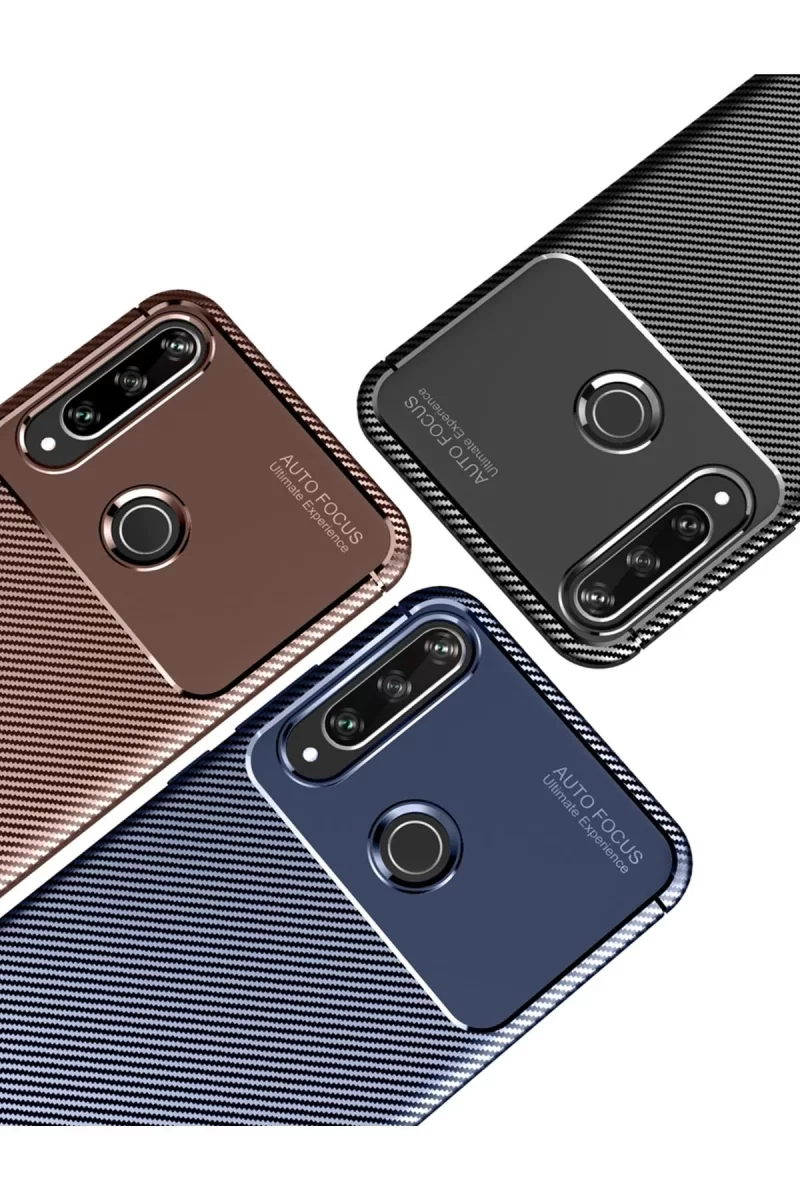Newface Huawei Y6P Kılıf Auto Focus Karbon Kapak - Kahverengi