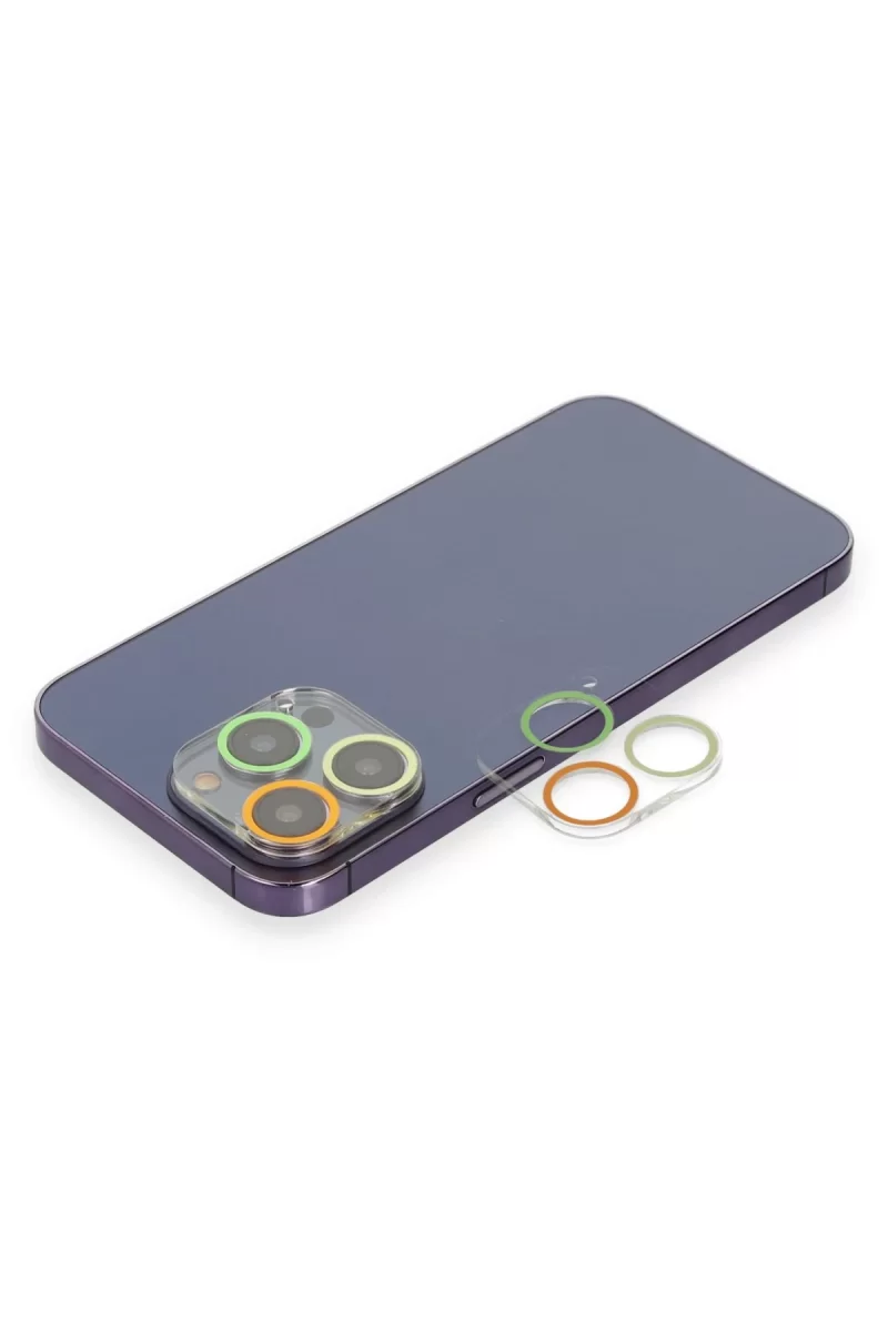 Newface Apple iPhone 13 Pro Max Renkli Kamera Lens Koruma Cam - Sarı-Turuncu