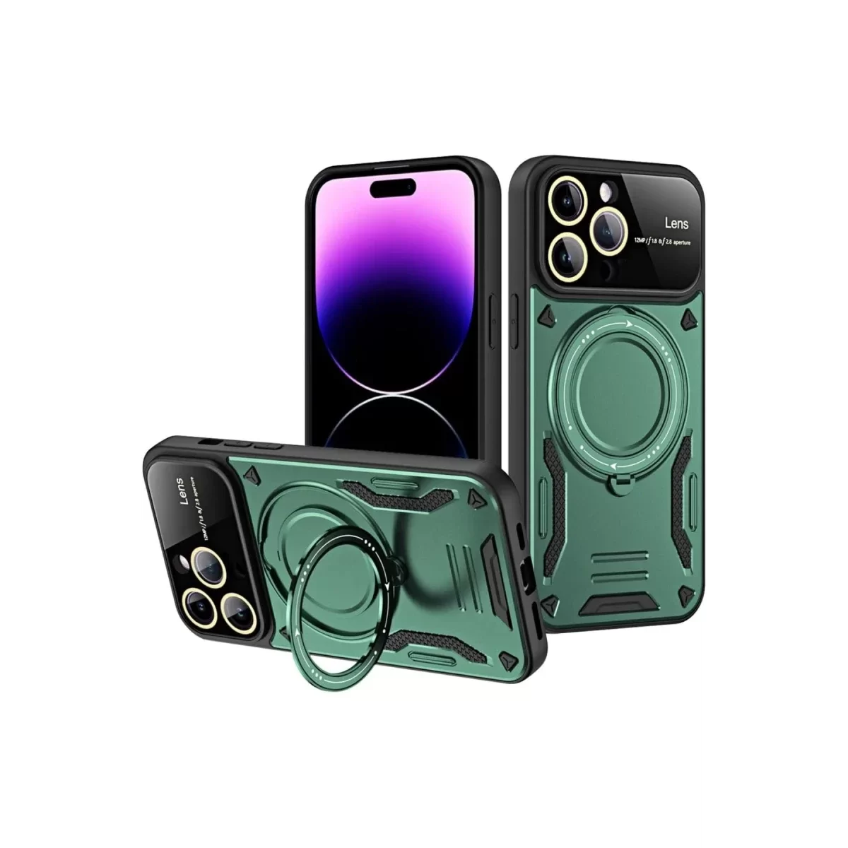 Newface Apple iPhone 16 Pro Max Kılıf Joy Lens Standlı Kapak - Koyu Yeşil