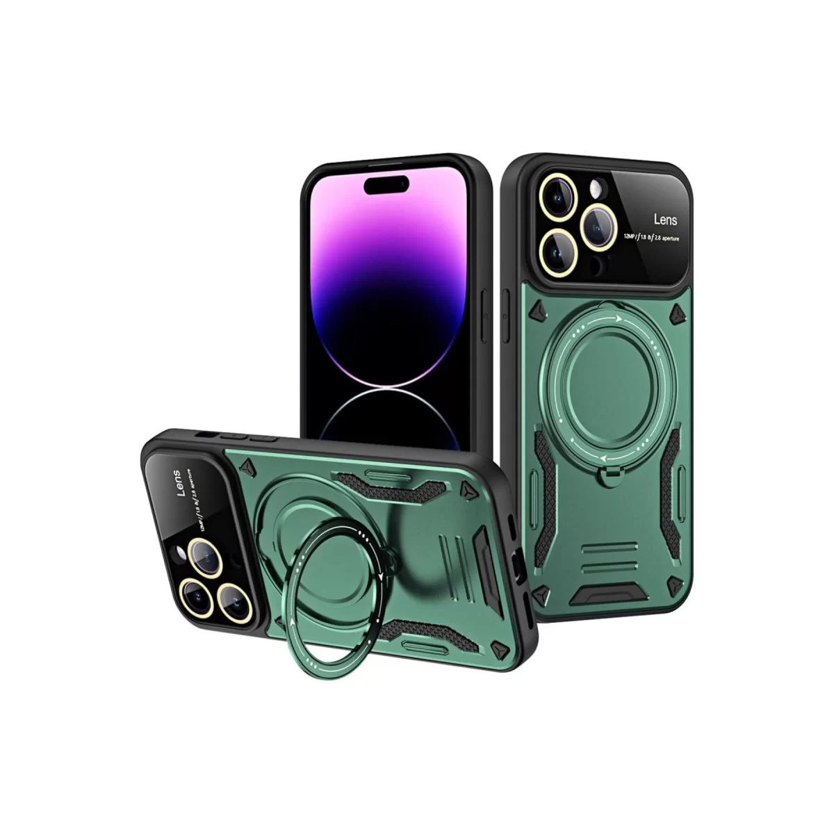 Newface Apple iPhone 16 Pro Max Kılıf Joy Lens Standlı Kapak - Koyu Yeşil