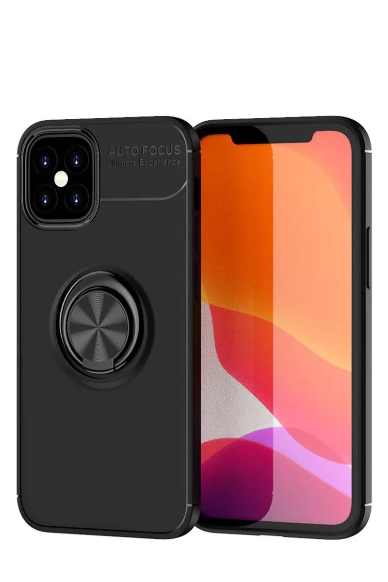 Newface Apple iPhone 12 Mini Kılıf Range Yüzüklü Silikon - Siyah